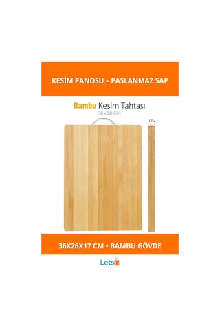 Metal Saplı Paslanmaz Bambu Kesim Panosu 36x26cm Çok Renkli