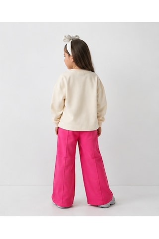 Mila Mood Kız Çocuk Fuşya Bol Paça Eşofman Takımı Manifest Baskılı Ekru Sweatshirt 2'li Takım Ekru- Pembe