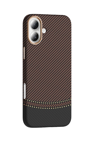 Apple Uyumlu iPhone 16 Kılıf M-safe Şarj Özellikli Karbon Fiber Görünümlü Gros Kılıf Gold-siyah