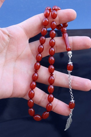 Hareli Koyu Kahverengi Arpa Kesim Kehribar Tesbih 8x11 Mm 201024774