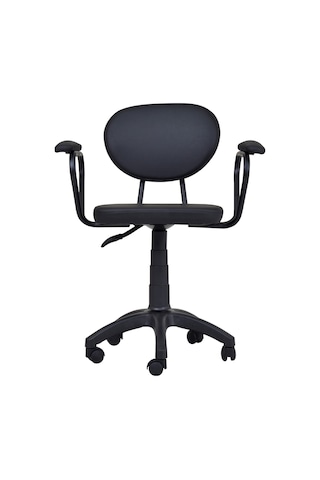 Vilinze Deniz Kollu Çalışma Koltuğu Tekerlekli Deri Ofis Sandalyesi Deri Siyah