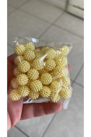 Delikli Inci Boncuk Sarı Renk 1 Paket 50 Adet 1 Cm