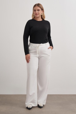 Beli Lastikli Geniş Paça Pantolon-6186 Beyaz