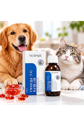 Vetpati Omega 3-6 Krill Oil Kedi Ve Köpekler İçin Sıvı Yağ Takviyesi 100 ML