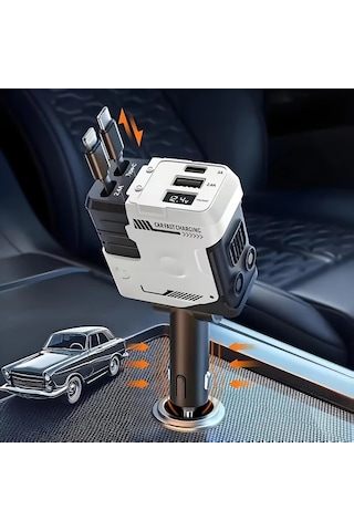 Fochsia Klasik Zarif Beyaz Süper Robot Stili Dörtlü Hızlı Araç Şarj Cihazı İki Usb Portlu İki Tel İle