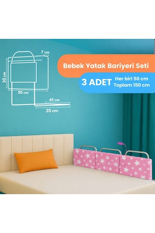 Yatella Yeni Nesil Yatak Bariyeri 50 X 30 Cm Pembe Yıldız 3 Adet - Telalı