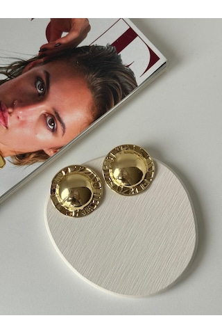 Şık Gold Renk Oval Küpe Altın