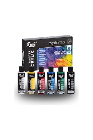 Rich Mastermix Akrilik Boya 6 Renk 60 Ml 1 Paket Ana Renkler Akrilik Boya 6 Lı Profesyonel Tuval Canvas Çok Renkli