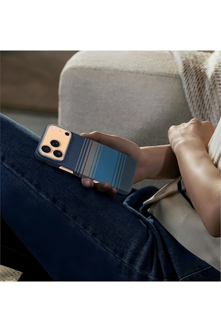 Nettech Apple Uyumlu iPhone 17 Pro Nt n076 Kevlar Karbon Arka Koruma Kılıf Mavi