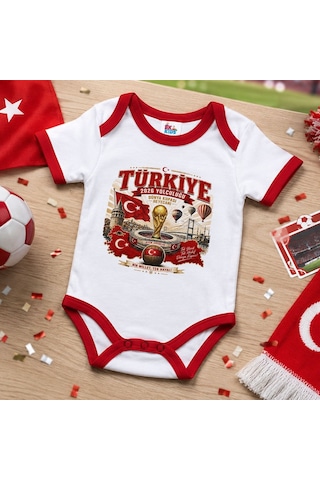 Bk Gift Türkiye Taraftar Temalı 2026 Dünya Kupası Tasarımlı Kırmızı Bebek Body Zıbın-1 Tek Yürek Milli Takım Ruhu