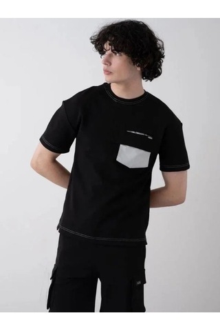 Erkek Teenage Fermuarlı Oversize Şortlu Takım-15543 Siyah