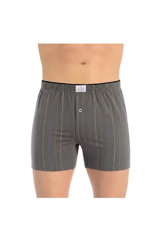 Öts Erkek %100 Pamuk Boxer Çizgili Düğmeli Ergonomik Tasarım 2652 Füme