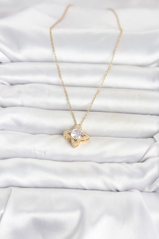 316l Çelik Zincir Gold Renk Yonca Model Kadın Kolye Açık Mavi 71170181