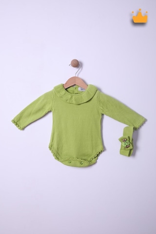 Babyhola Kız Bebek Triko Bandana Badi 2'li Set Yenidoğan Konsept Çekim Kostümü 9000 Yeşil