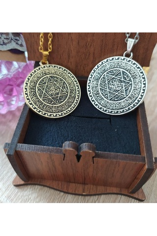 Mührü Süleyman Ve Tılsımı Yazılı Kolye Gümüş Rengi Gümüş