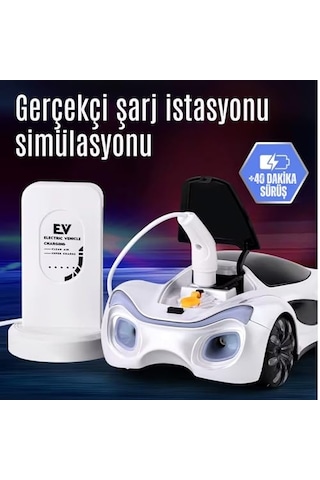 Giffy/oyuncak 2.4 Ghz Uzaktan Kumandalı Şarjlı Elektrikli Araba 4x4 Şarj İstasyonlu Buharlı Led Işıklı Sesli Müzikli Full Fonksiyon 4 Çeker Drift Atabilen 1200 Mah Şarjlı Pilli Premium Beyaz