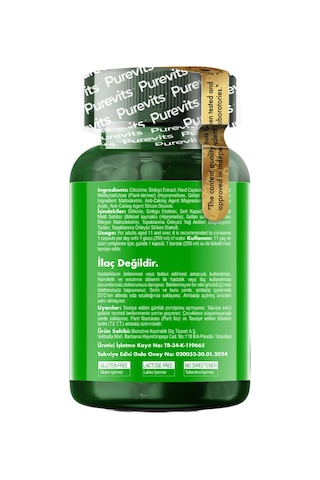 Purevits Ginkgo Biloba Citicoline + Focus 30 Vegan Kapsül