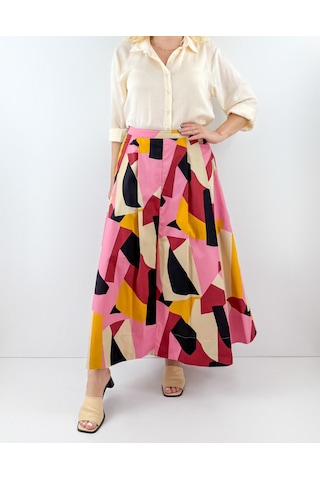 Modaonna Geometrik Desen Maxi Poplin Etek