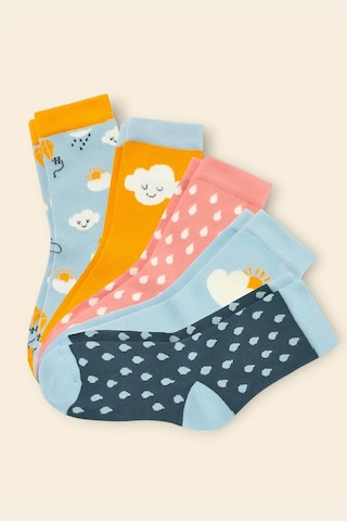 Lilabio Bulut Desenli 5'li Soket Çorap Renkli Çok Renkli