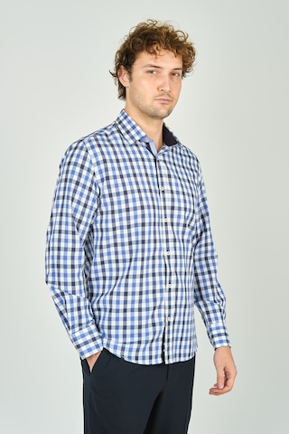 De Leone Erkek Slim Fit Kareli Uzun Kollu %100 Pamuk Gömlek 2240 Mavi Mavi