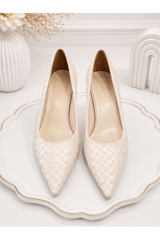 Dabab Shoes Lılya Kadın Bej Sivri Burun Örgü Desenli 6 Cm İnce Topuklu Stiletto Ayakkabı