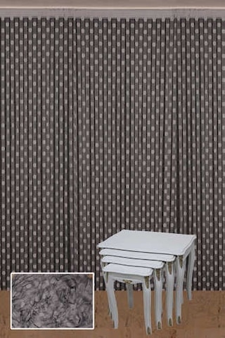 Puanlı Model Gri Renk İp Perde Hazır Düğmeleri Dikilmiş İp Perde 300 270 Cm Gri