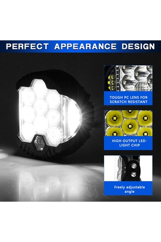 Honmex 3 İnç 150w Suv Led Farları 2 Adet - Orta Beyaz Sürekli, Yan Sarı Sürekli Ve Parlak Flaş Modu, Ip67 Su Geçirmez, 6000k 30000lm