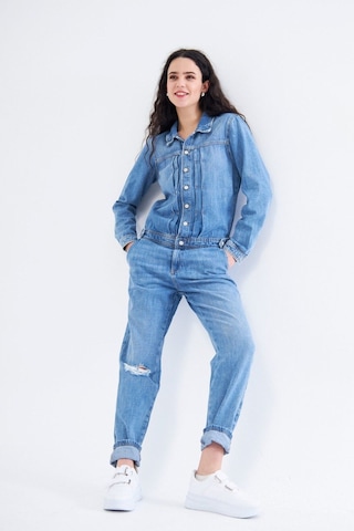 Düğmeli Uzun Kollu Denim Tulum 001