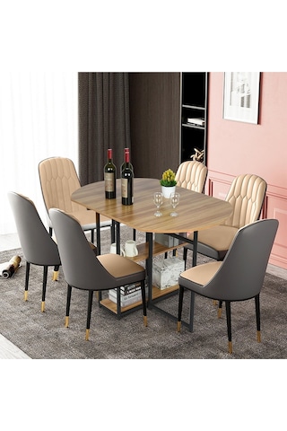 Nona Siyah Metal Açık Kahverengi Katlanır Yemek Masası