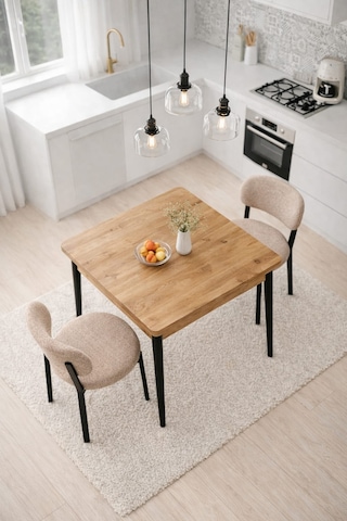 Renlife Ahşap Mutfak Masası Takımı Metal Ayaklı 2 Adet Antrasit Sandalye 70x70 Masa 2kahve Çam Çam - Kahve Vivo