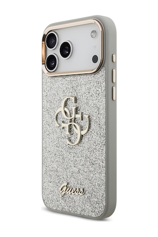 Apple Uyumlu iPhone 17 Pro Max Kılıf Guess Lisanslı 4g Büyük Metal Logolu Glitter Kapak Gri Gri