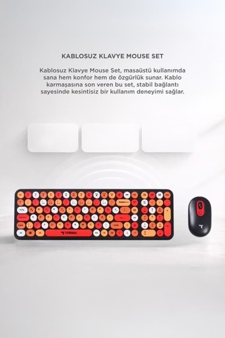 Premium Ofis Gereci Teknoloji Renkli Kablosuz Q Klavye Mouse Seti Tmk07