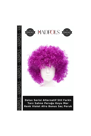 Delux Serisi Alternatif Stil Farklı Tarz Sahne Peruğu Koyu Mor Renk Violet Afro Bonus Saç Peruk