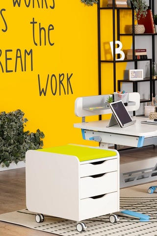 Creo Mobili Çekmeceli Tekerlekli Sirius Keson, Oturulabilir Ofis Ve Ev Komodini, Ekru/sarı