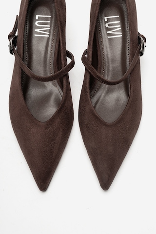 Luvi Shoes Cres Kahverengi Süet Kadın Kısa Topuklu Ayakkabı
