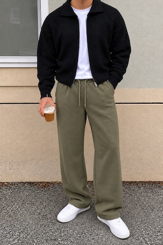 Tarz Cool Erkek Oversize Baggy Fit Eşofman Altı %100 Pamuk 3 İplik Şardonlu Bol Paça Rahat Kesim Haki