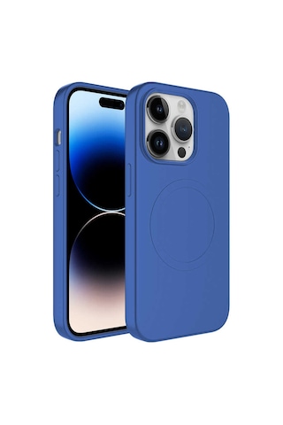 Apple Uyumlu iPhone 14 Pro Max Uyumlu Magsafe Wireless Şarj Özellikli Pastel Renk Silikon Zore Plas Kılıf-m Mavi -