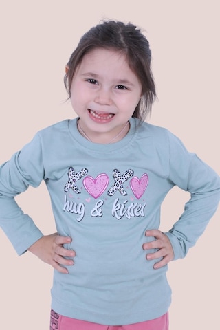 Hug And Kisses Baskılı Kız Çocuk Uzun Kol Mint Yeşili Sweatshirt Mint Yeşil1 Mint Yeşili