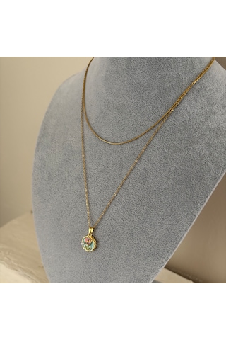 Rhea İnci Ve Çiçek Detaylı Renkli Vintage Tasarım Minimal Kolye Mavi