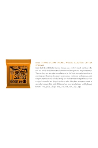 Vkemall Ernie Ball 2222 Hibrit Slinky Nikel Sarılı Elektrik Gitar Telleri 9-46 Çok Renkli