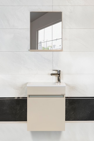 Fit Banyo Dolabı Seti 45 Cm Vizon Aynalı Lavabolu Mdf Vizon
