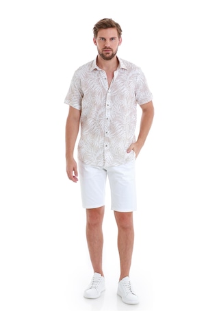 Hatemoğlu Bej Comfort Fit Baskılı 100% Pamuk Slim Yaka Kısa Kollu Gömlek 24d190000006 0086 Bej