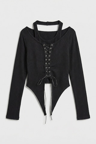 Itsbasic Kadın Siyah W5 Asimetrik Kesim Özel Tasarım Crop Top