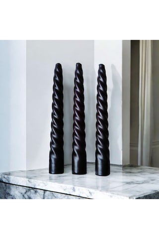 Denic 3 lü Siyah İtalyan Burgulu Şamdan Mum Kıvrımlı Mum