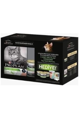 Proplan Somonlu Kısırlaştırılmış Kedi Maması 1,5 Kg 3 Adet Yaş Mama+ölçü Kabı Hediye
