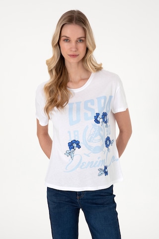U.S. Polo Assn. Kadın Beyaz Desenli Bisiklet Yaka Tişört 50299670-VR013