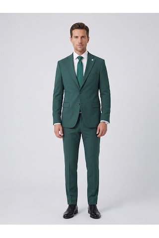 Tk6893 Erkek Klasik 2 Li Takım Elbise 2 Düğmeli Slim Fit Esnek Kumaş Çift Yırtmaçlı 7 Drop Yeşil