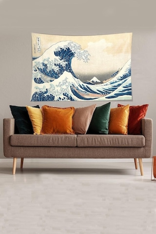 Pelangi Bej-mavi Katsushika Hokusai Serisi Leke Tutmaz Kadife Kumaş Duvar Örtüsü Duvar Halısı Tapestry Ywll372, 14