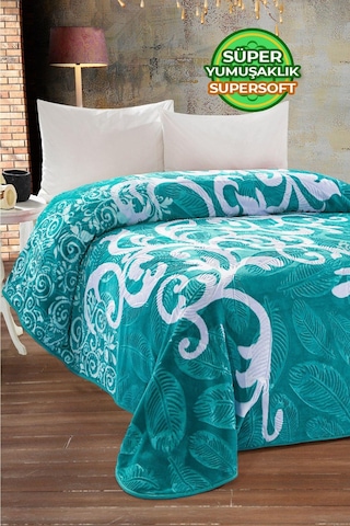 Evlen Home 4 Kg Battaniye Supersoft Embos Kalın Yumuşak Peluş Çift Kişilik Yumoş 220x240 Cm Elizya Turkuaz Turkuaz