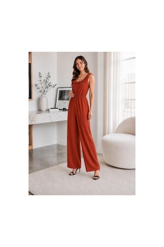 Unika Boutique Kadın Bürümcük Askılı Fırfırlı Bol Paça Tulum Kiremit